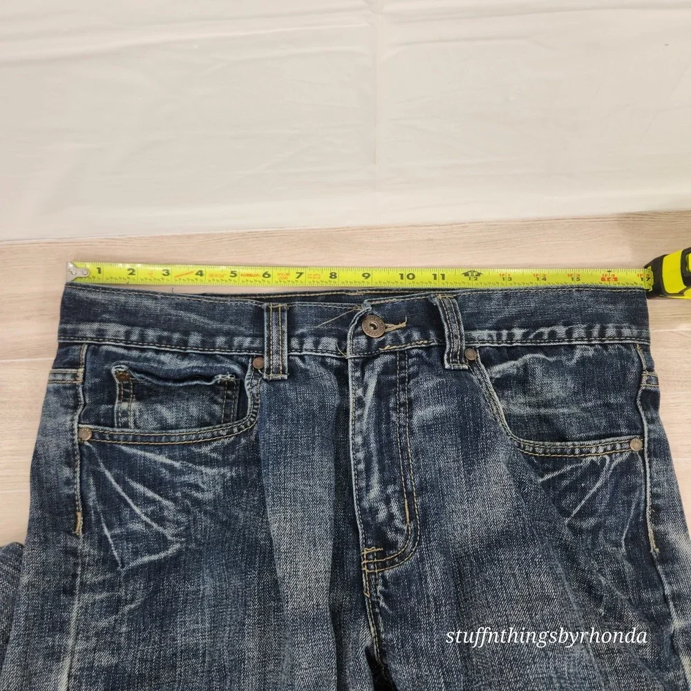 URBAN PIPELINE SLIM Men's 34x30 Distressed Dark Wash Blue Back Pocket Flaps Jean